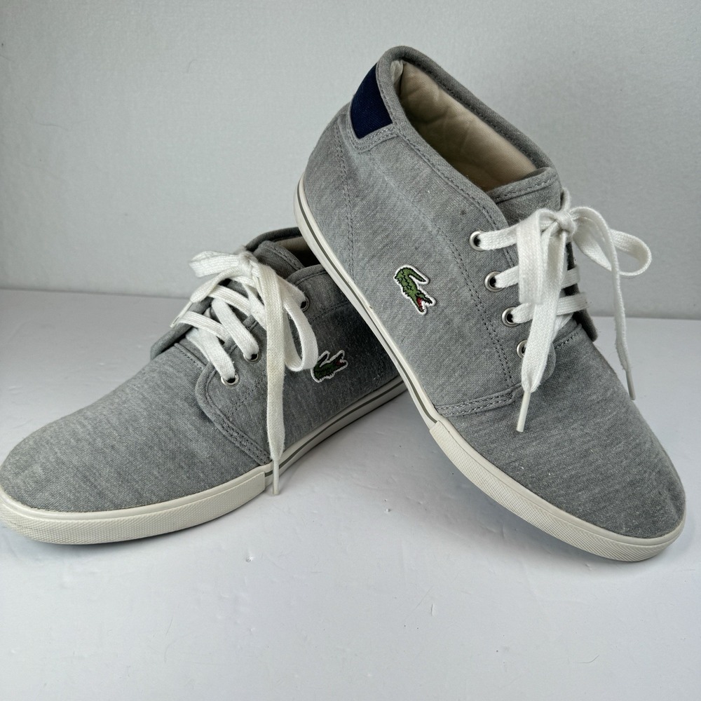 Lacoste Ampthill GRV2 Sneakers Men's 8.5 Gray Canvas Mid Top Shoes Casual Logo